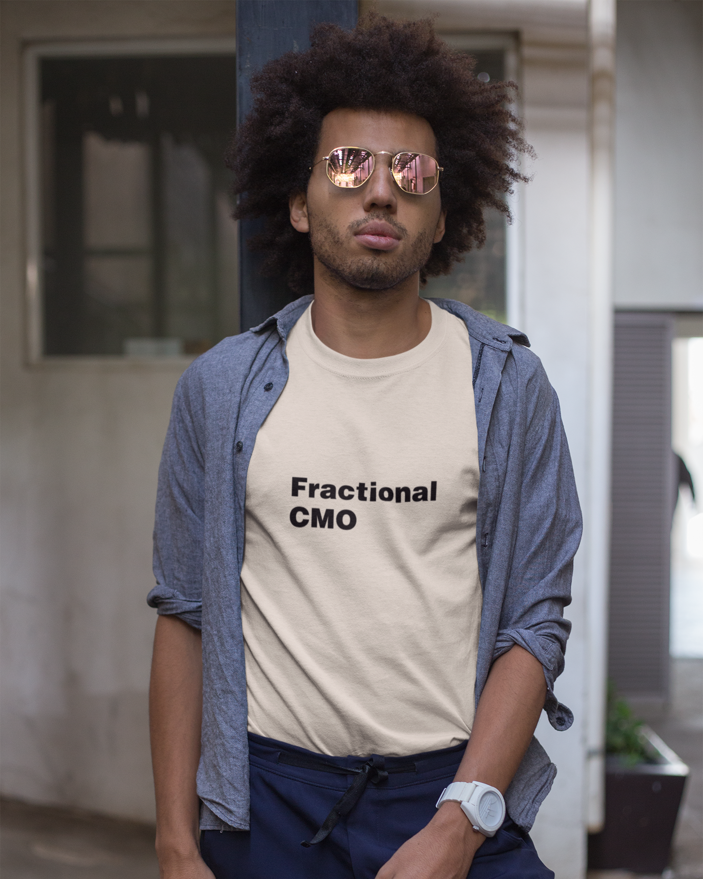 White t-shirt with 'Fractional CMO' text on a white background LinkedIn T-Shirt