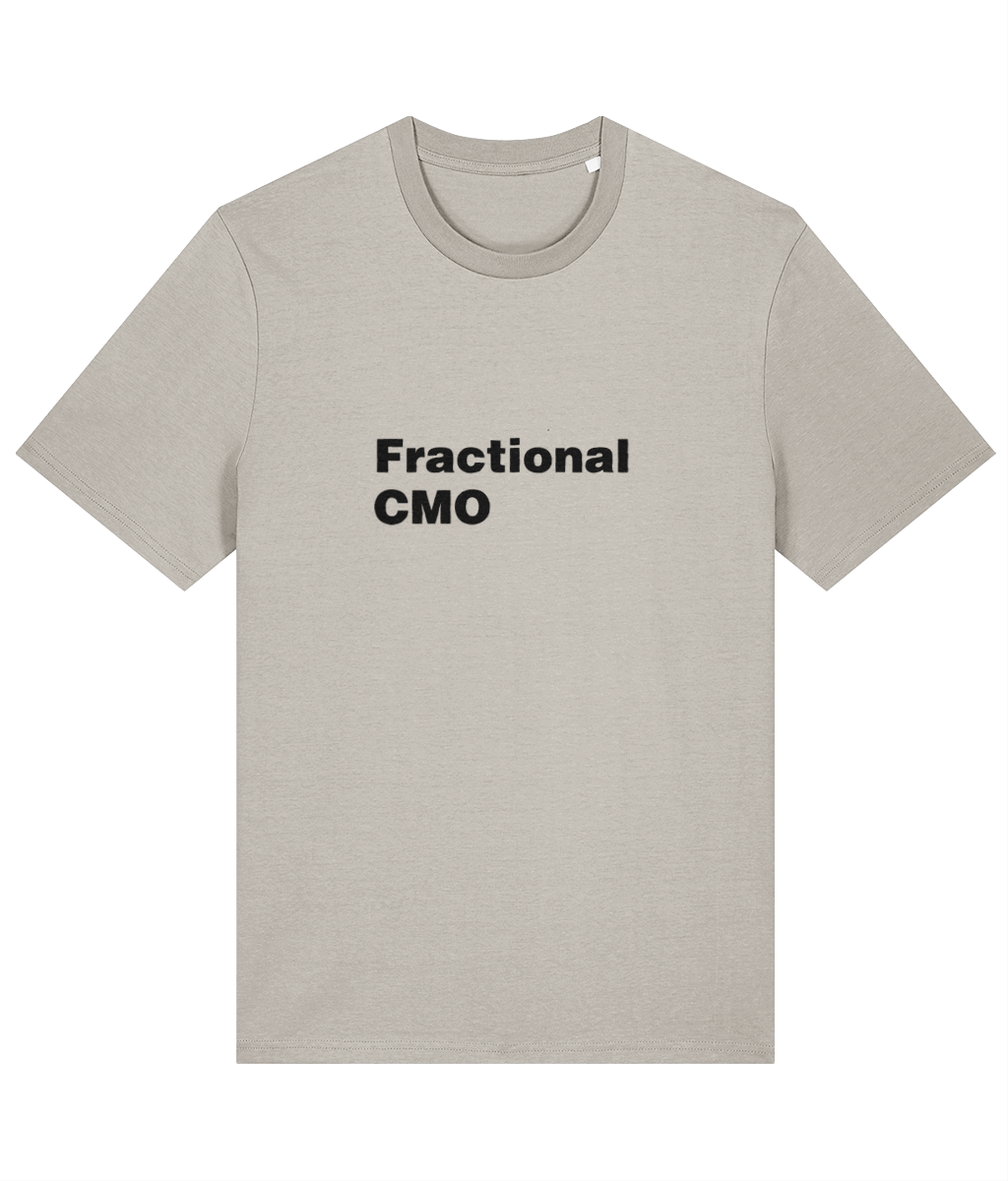 Beige t-shirt with 'Fractional CMO' text on a white background Linkedin T-Shirt