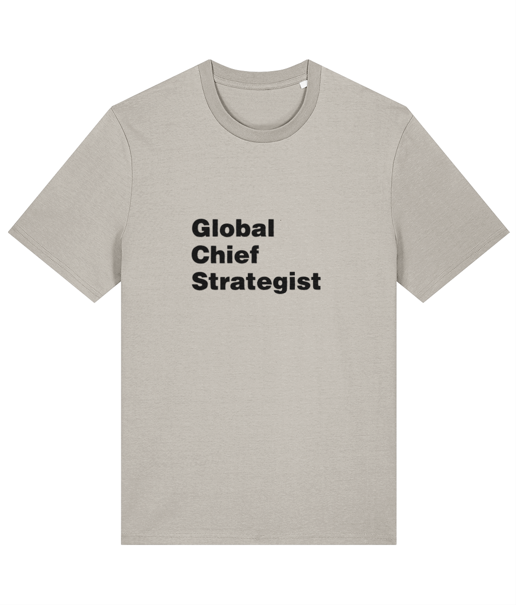 Beige t-shirt with 'Global Chief Strategist' text on a white background LinkedinT-Shirt