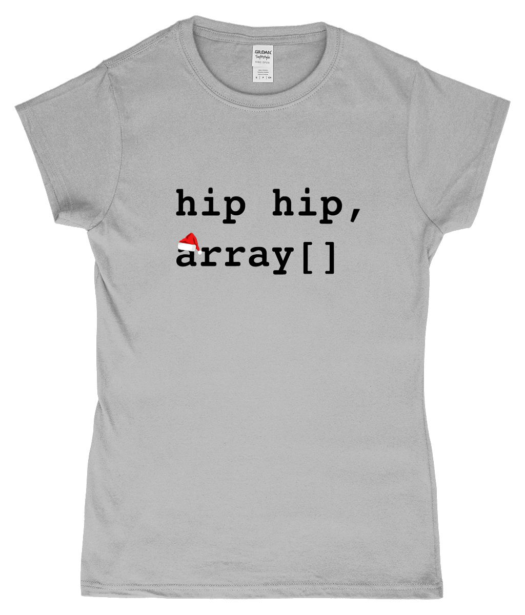 Gray t-shirt with 'hip hip, array[]' text on a white background Graphic T-Shirt Programmer Humour