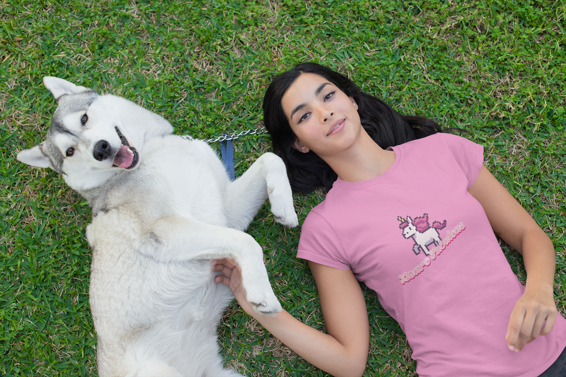 Neurofabulous T-Shirt  Girl in pink shirt with dog on grass