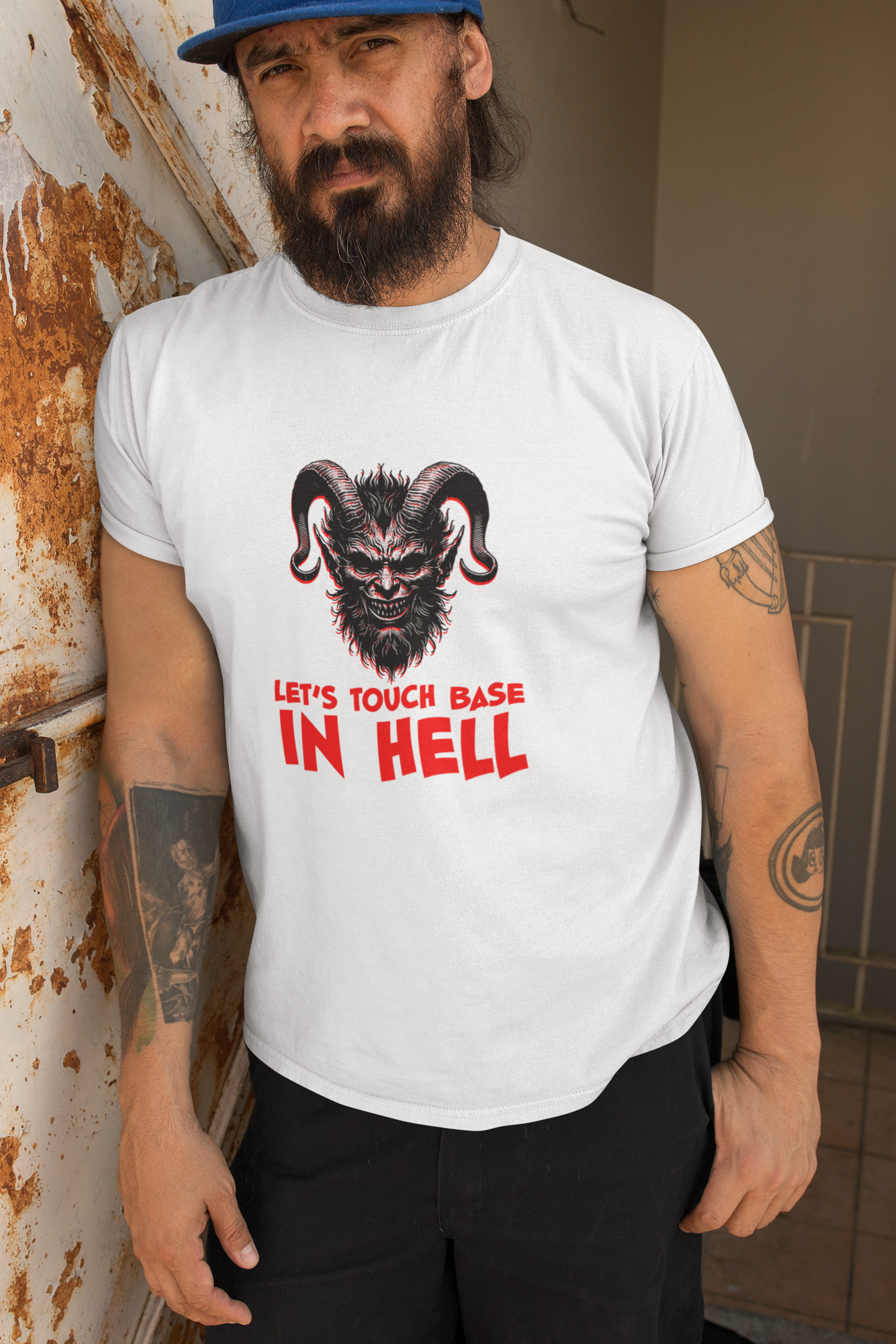 Touch Base In Hell 100% Organic Cotton T-Shirt Bearded Man