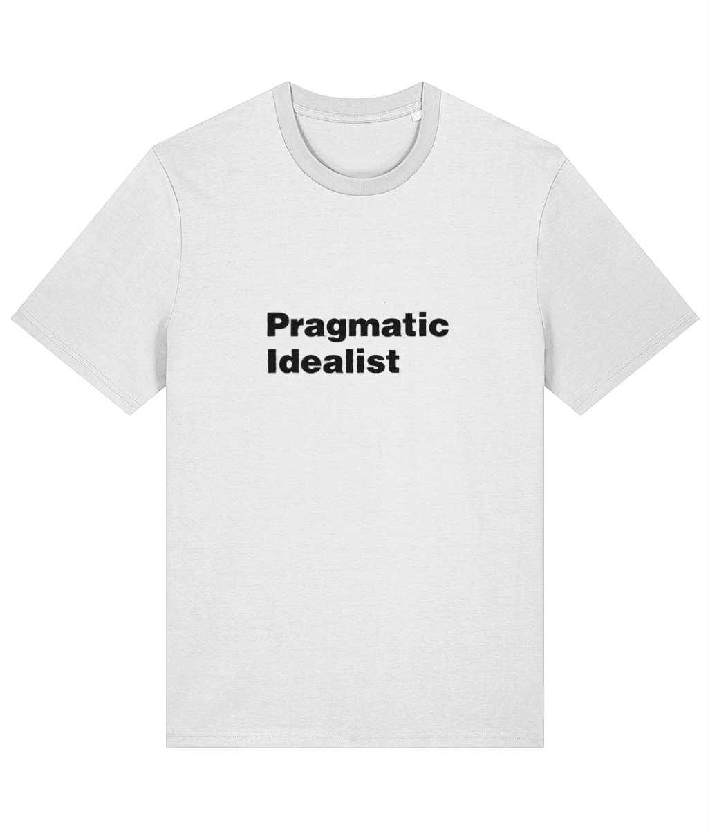 White t-shirt with 'Pragmatic IDealist Innovator' text on a white background LinkedIn T-Shirt