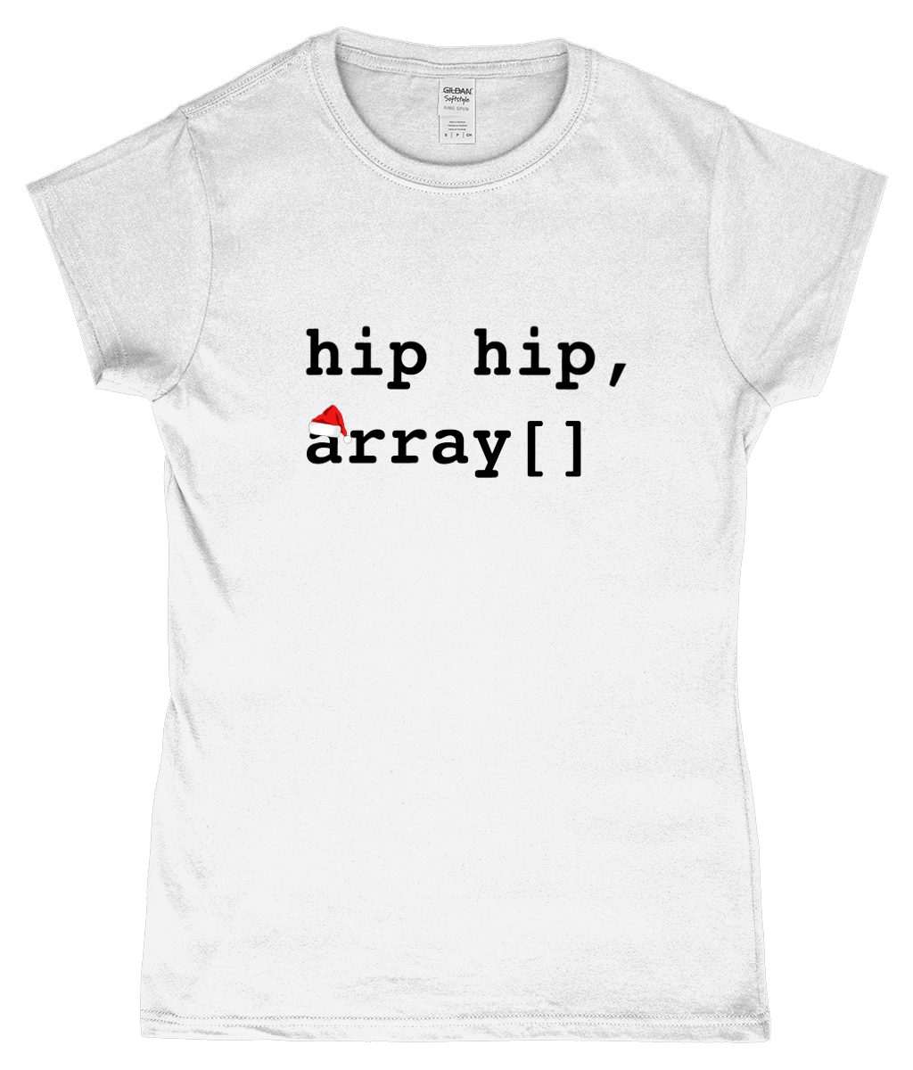 White t-shirt with 'hip hip, array[]' text on a white background Graphic T-Shirt Programmer Humour