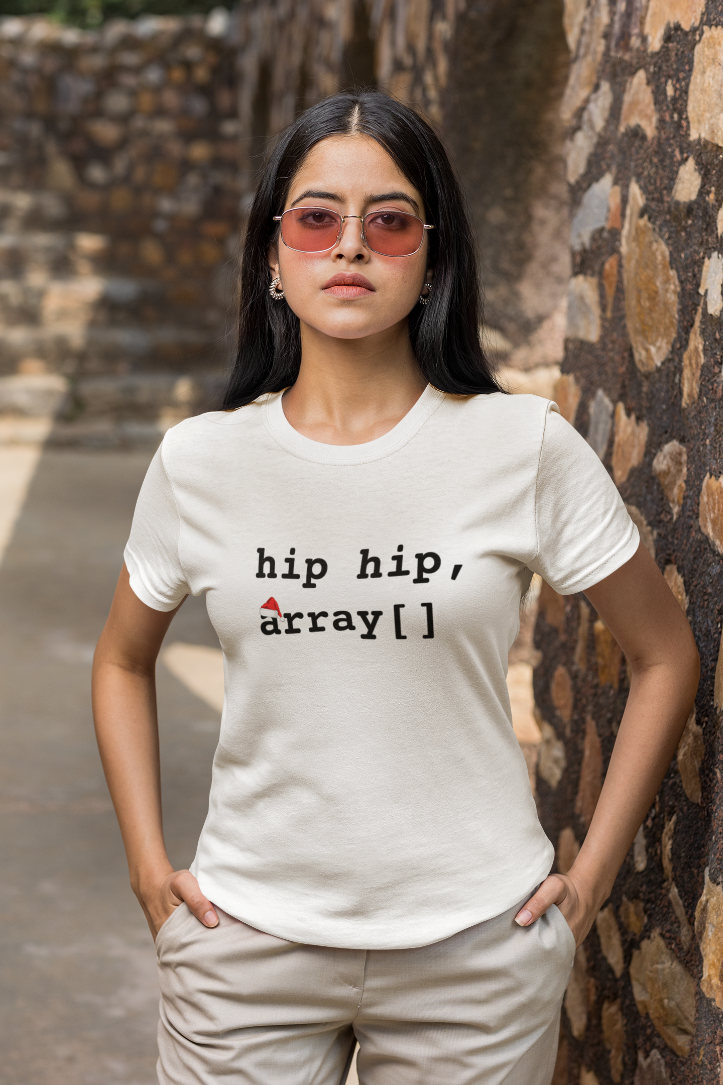 White t-shirt with 'hip hip, array[]' text on a white background Graphic T-Shirt Programmer Humour