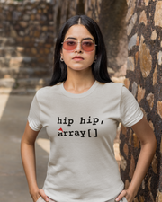 Grey t-shirt with 'hip hip, array[]' text on a white background Graphic T-Shirt Programmer Humour