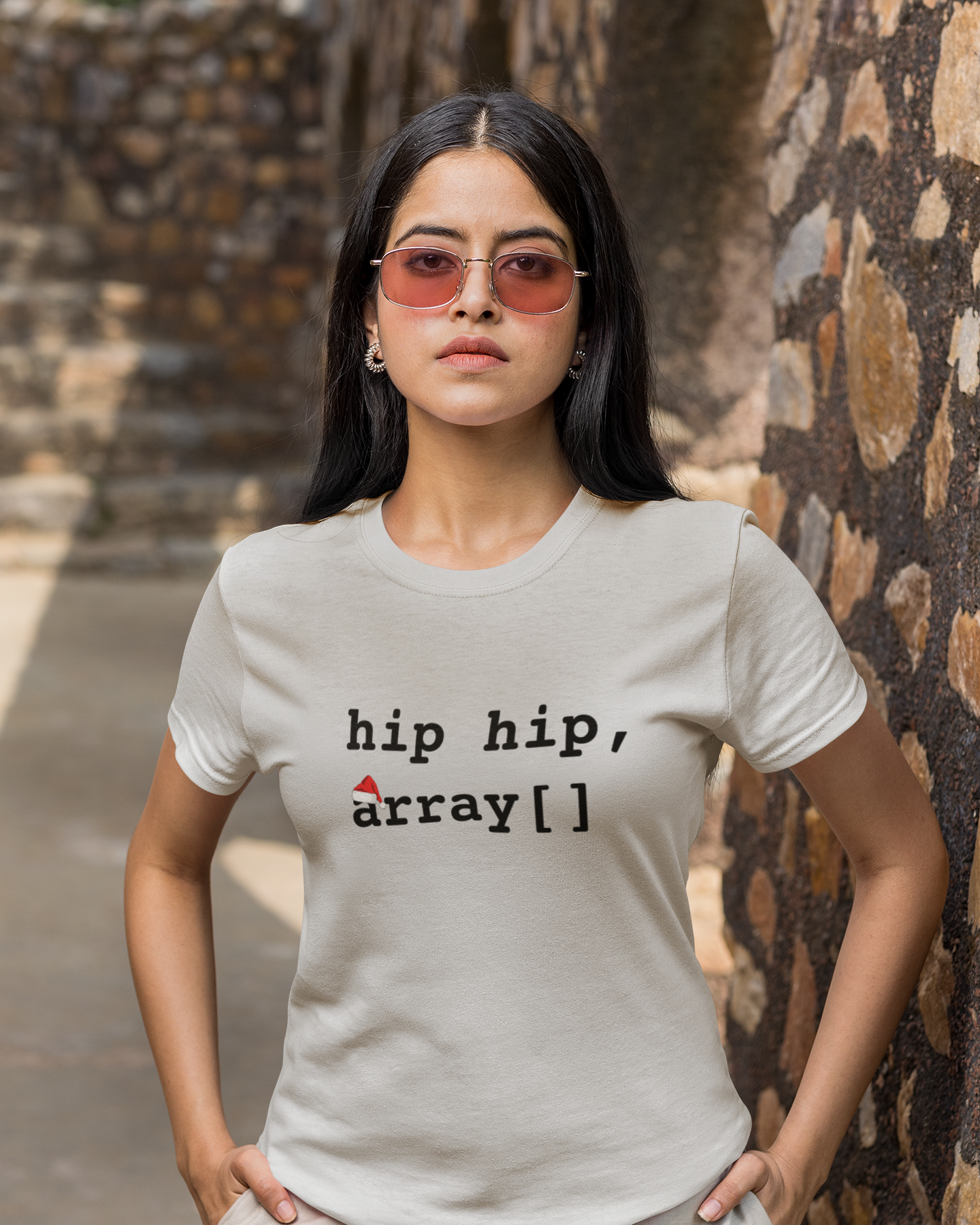 Grey t-shirt with 'hip hip, array[]' text on a white background Graphic T-Shirt Programmer Humour
