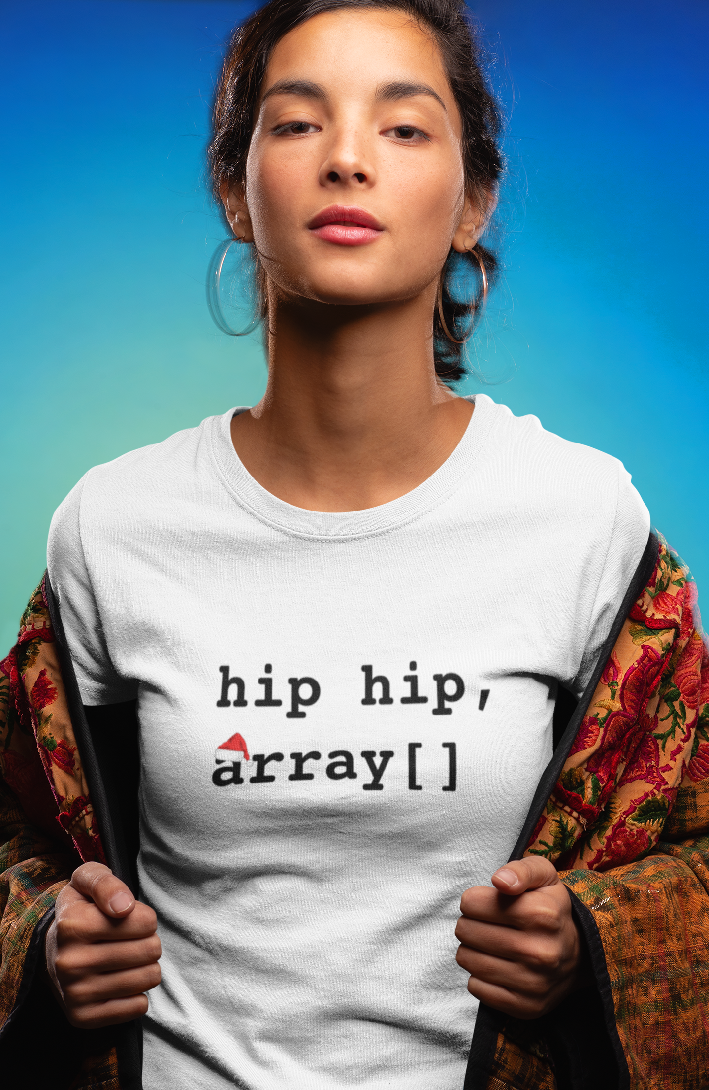 White t-shirt with 'hip hip, array[]' text on a white background Graphic T-Shirt Programmer Humour