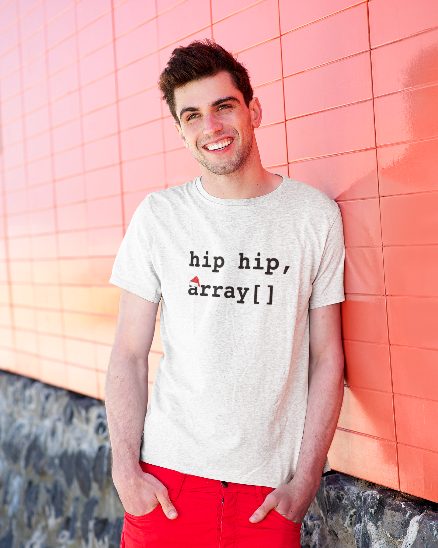 White t-shirt with 'hip hip, array[]' text on a white background Graphic T-Shirt Programmer Humour