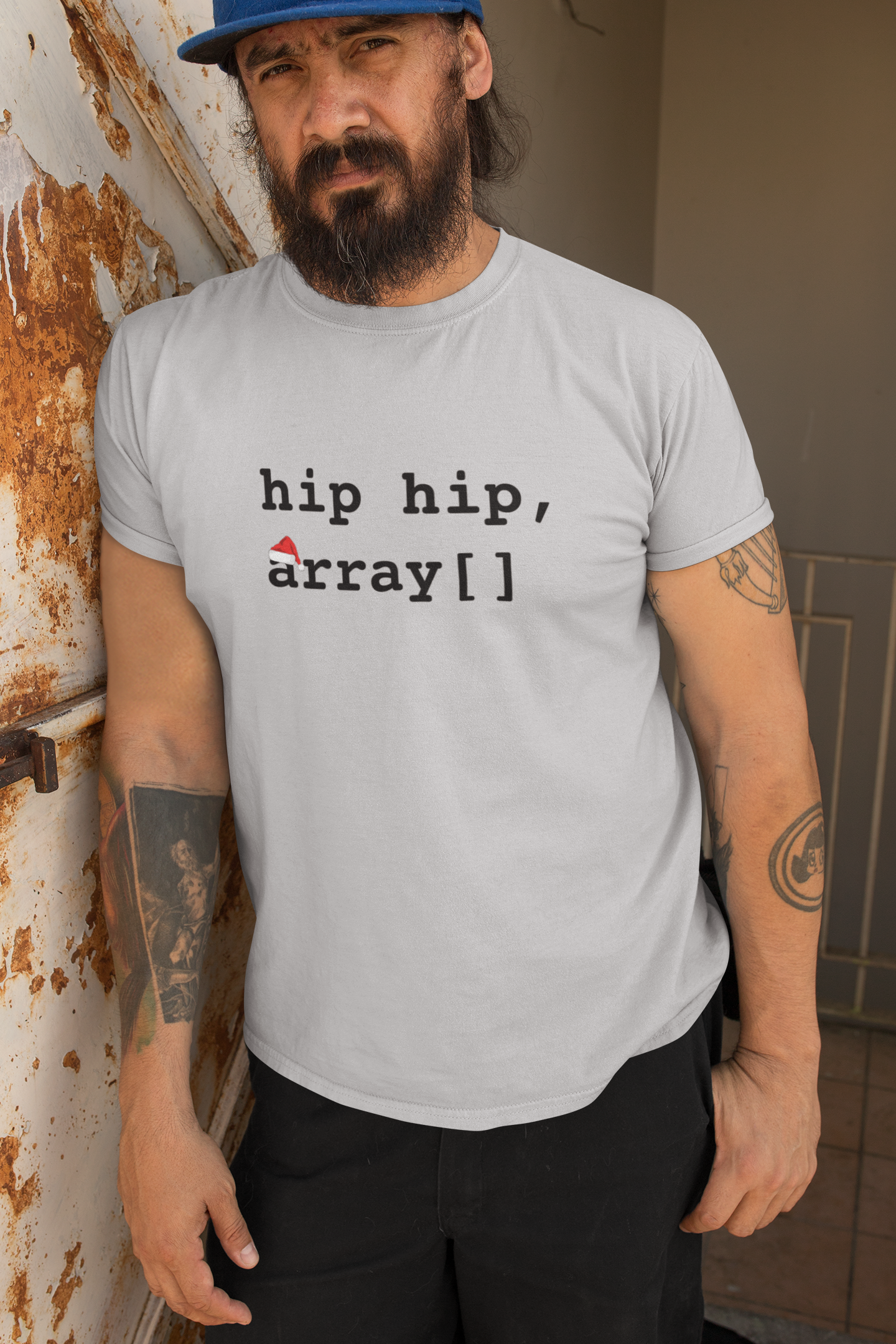 White t-shirt with 'hip hip, array[]' text on a white background Graphic T-Shirt Programmer Humour