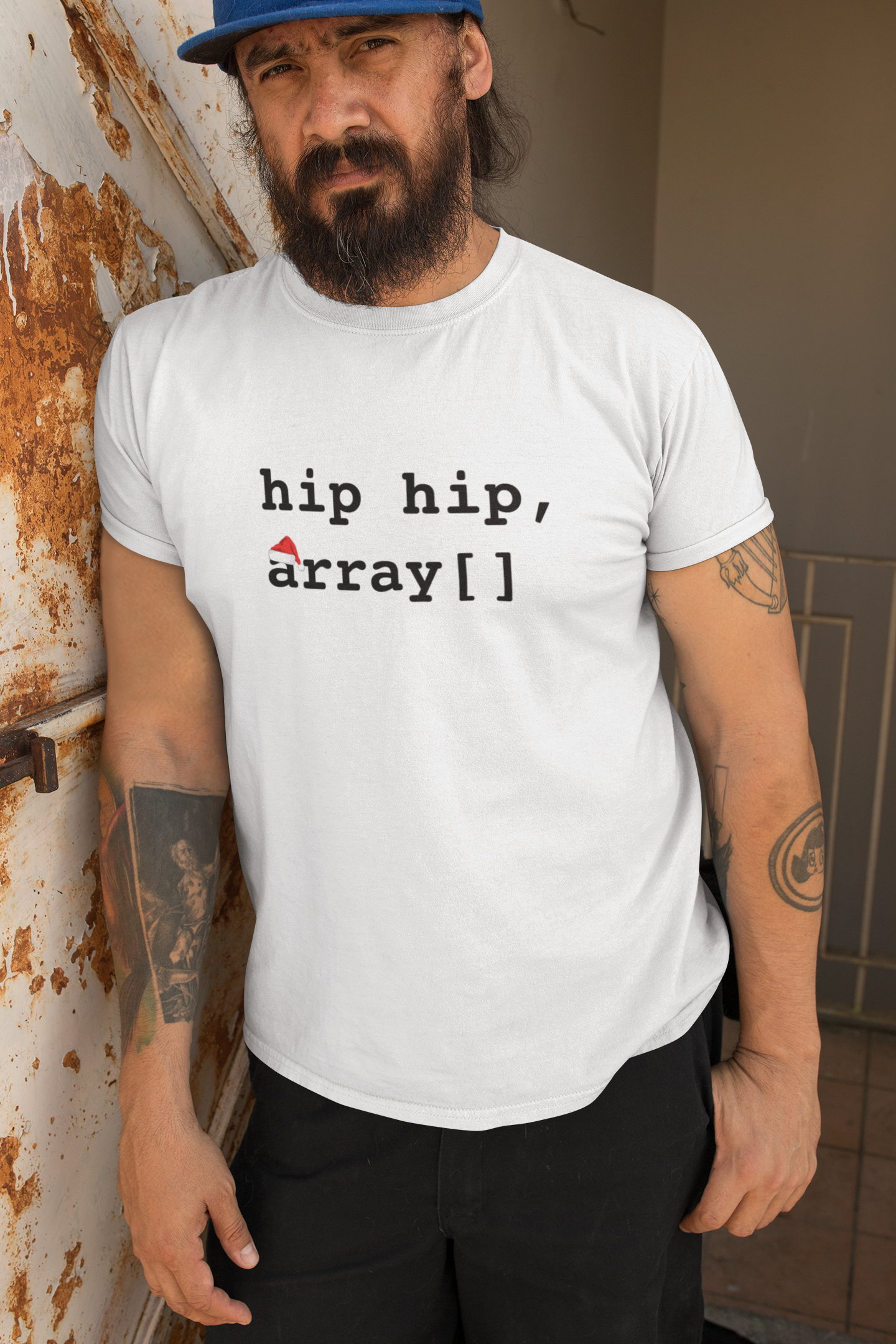 White t-shirt with 'hip hip, array[]' text on a white background Graphic T-Shirt Programmer Humour