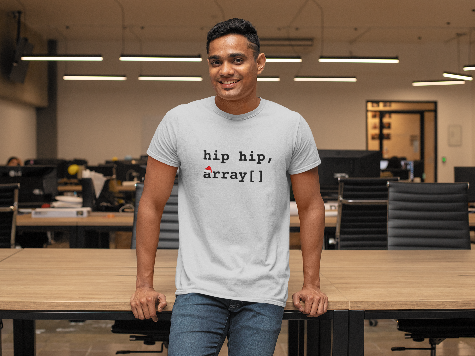 White t-shirt with 'hip hip, array[]' text on a white background Graphic T-Shirt Programmer Humour