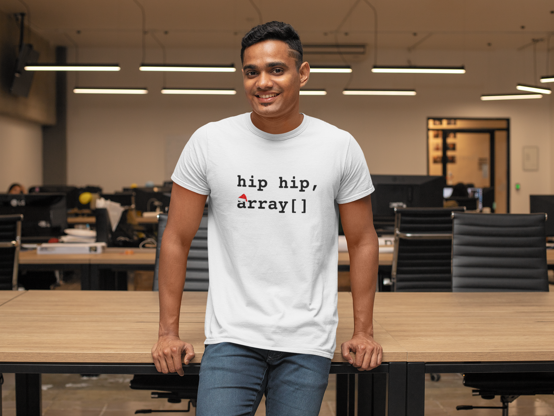 White t-shirt with 'hip hip, array[]' text on a white background Graphic T-Shirt Programmer Humour