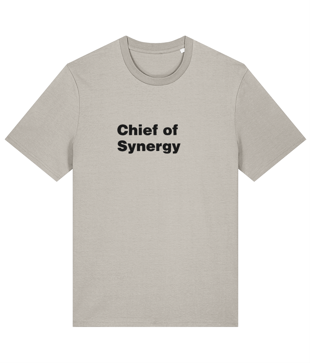 Beige t-shirt with 'Chief of Synergy' text on a white background Linkedin T-Shirt