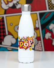 White water bottle with colorful 'Make it Pop' design on a white background