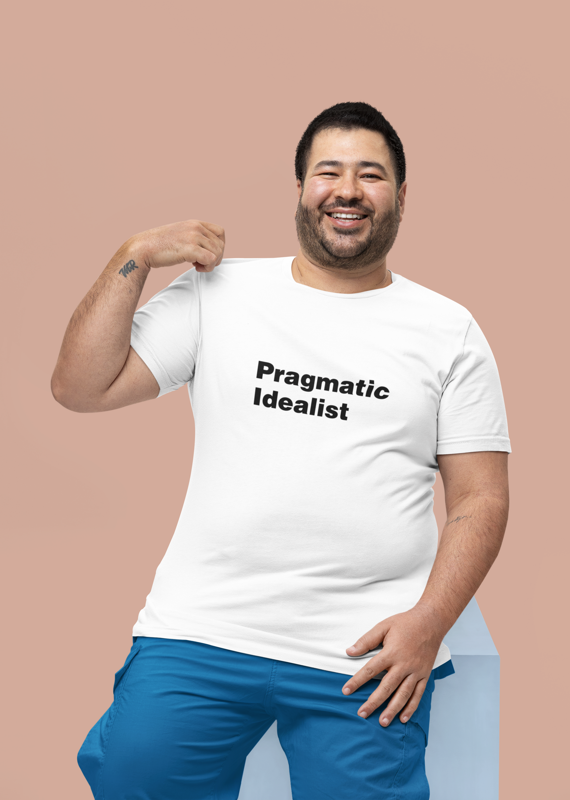 White T-shirt with 'Pragmatic Idealist' text on a white background LinkedIn T-Shirt