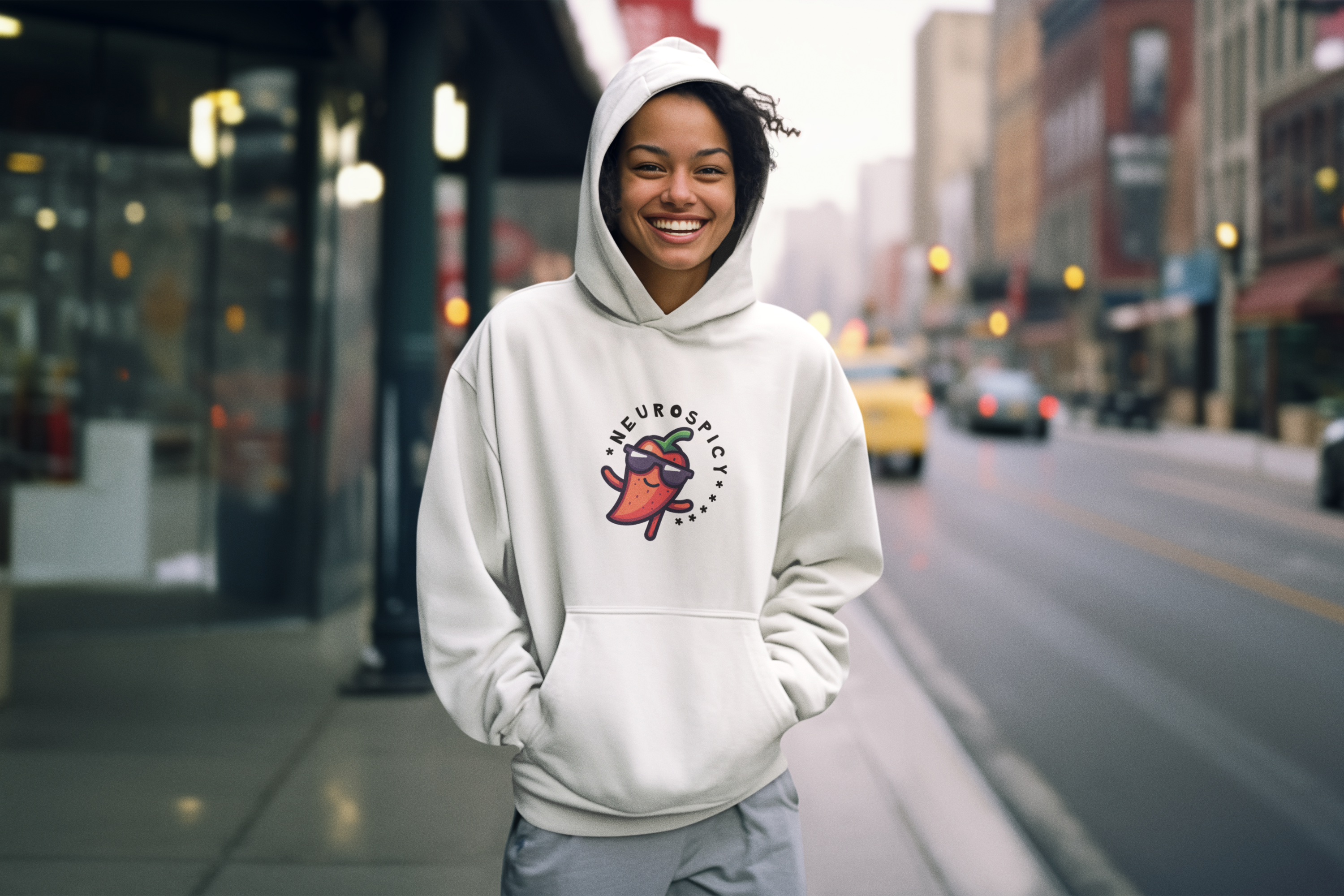 Woman wearing Neurospicy Hoody in white