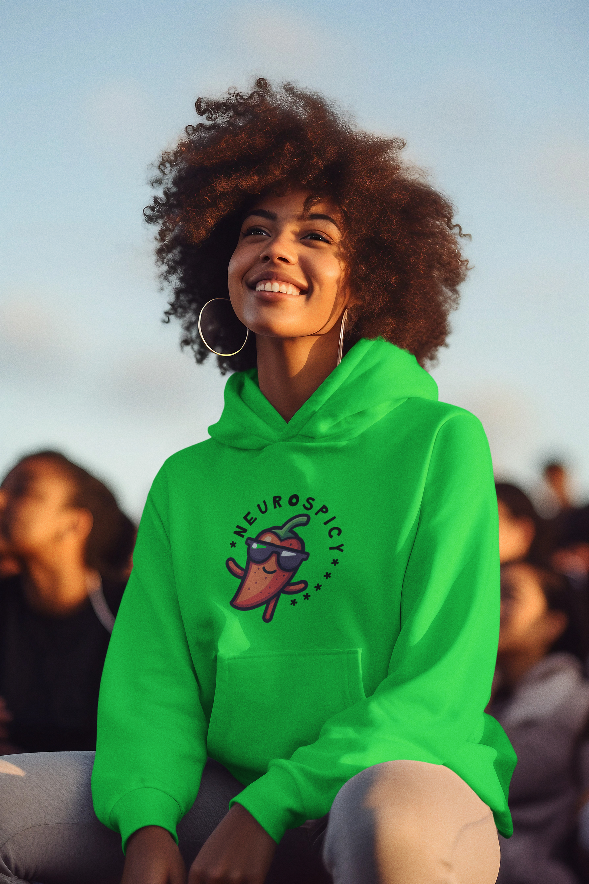 Woman wearing green Neurospicy Hoody