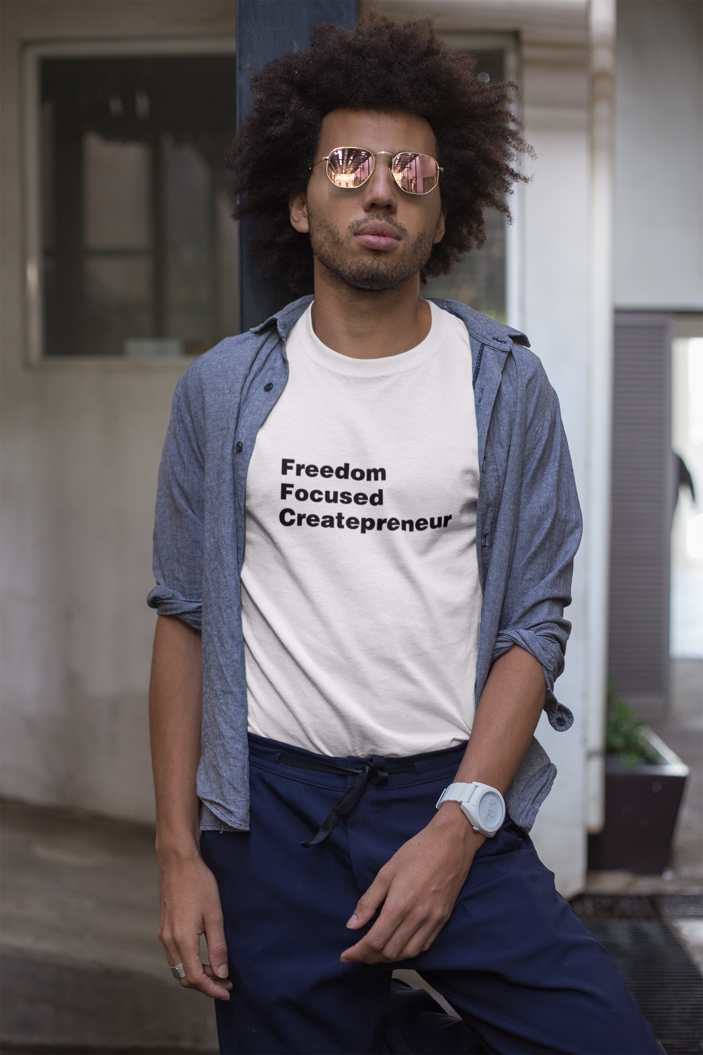 Beige T-shirt with 'Freedom Focused Creatrepreneur text on a white background LinkedIn T-Shirt