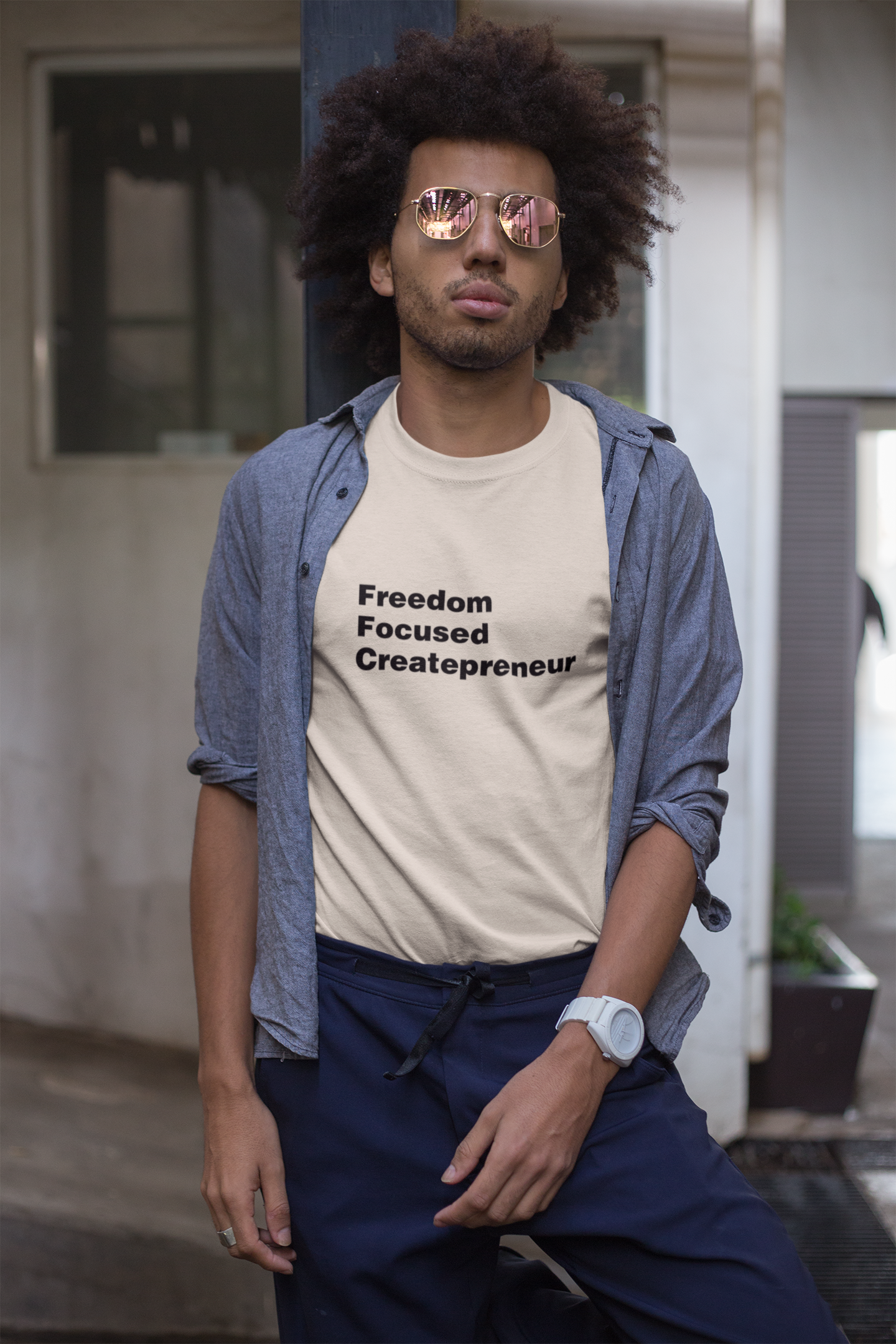 White t-shirt with 'Freedom Focused Createpreneur' text on a white background LinkedIn T-Shirt