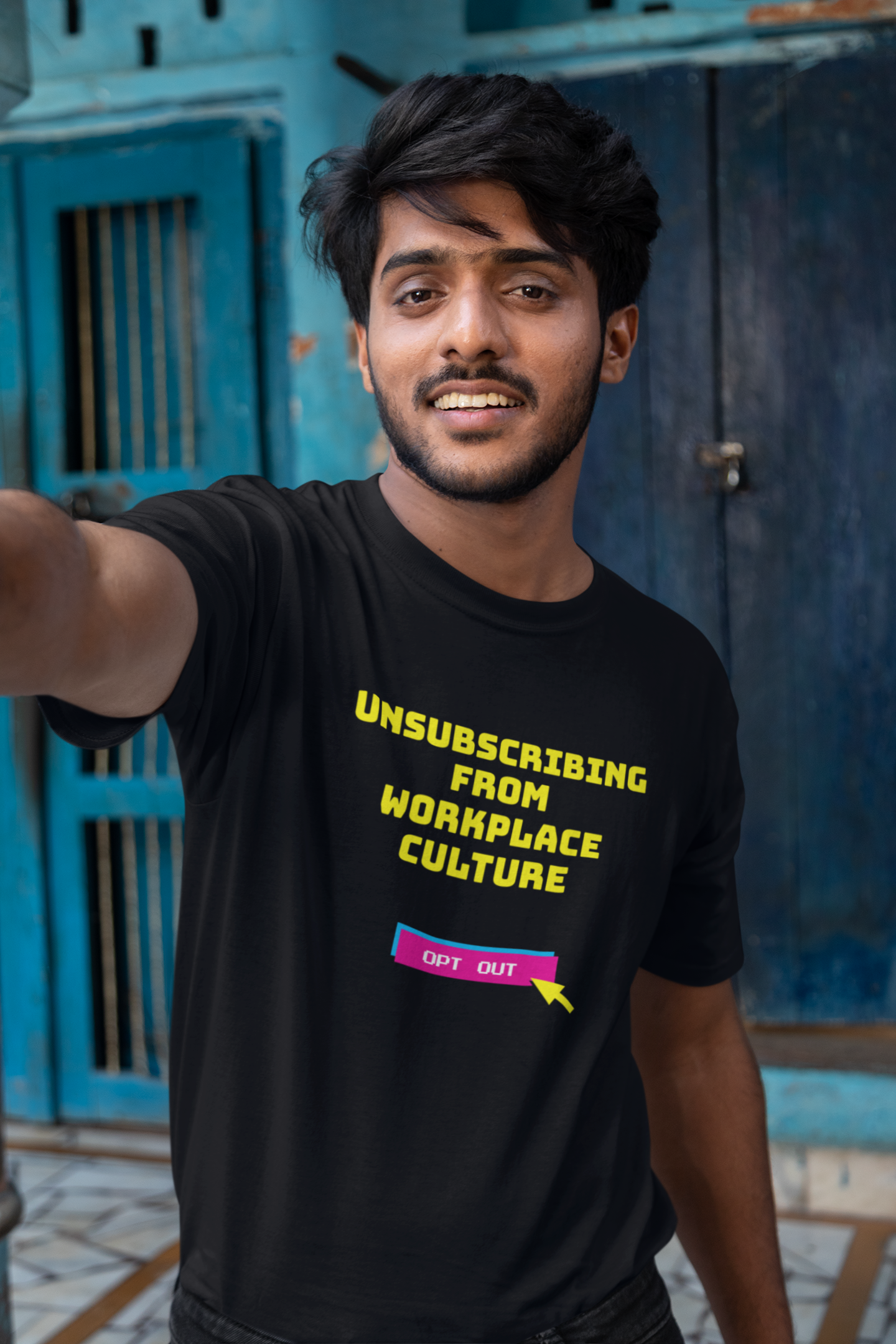 Unsubscribing from workplace culture t-shirt man  ethical graphic tee